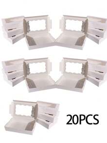 20PCS/10PCS/1PC Square Pastry Gift Boxes With Clear Window. Measuring 7*4.3*1.5 Inches, These Are Brown Bread Snack Boxes, Which Are Premium Gift Boxes Suitable For Packaging Desserts, Donuts, Pies, Candies, Cakes, Muffins, And Macarons. - White - View 10