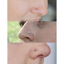 Surgical Steel Nose Ring 20G - Hypoallergenic Nose Studs With Cute Flat Opal Flower Diamond Heart - Straight L Shaped Purple, Pink, Black, Silver For Women Men Gift{"Color_name":"BlacklshapedNoseRingsStuds20G"} - 黑色L型鼻環耳環20G - 查看 6