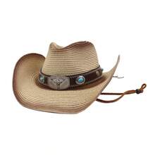 1 pieza Sombrero de paja tipo Panamá casual y bohemio con bloques de color, protección UV y a prueba de viento, versátil para hombres y mujeres, para todas las estaciones