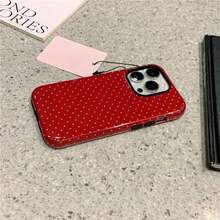 1Pc Stylish Red Polka Dot Pattern, Film Double Protection Phone Case Is Made Of High-Quality Material Pc And TPUTwo-In-One, Providing Durable Anti-Skid And Scratch Protection Suitable For IPhone17/IPhone17 Air/IPhone17 Pro/IPhone17 Pro Max/16 Pro Max/15 Pro Max/14 Pro Max/13 Pro Max/12 Pro Max - 白色 - 查看 4