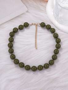 1pc Fashionable Minimalist Versatile Round Acrylic Beaded Necklace, Suitable For Women's Vacation And Daily Wear - Multicolor - View 5