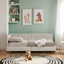 Single Bed, Skin-Friendly Velvet Design, Children's Bed With High Back, Beige (Without Mattress) - Beige - View 6