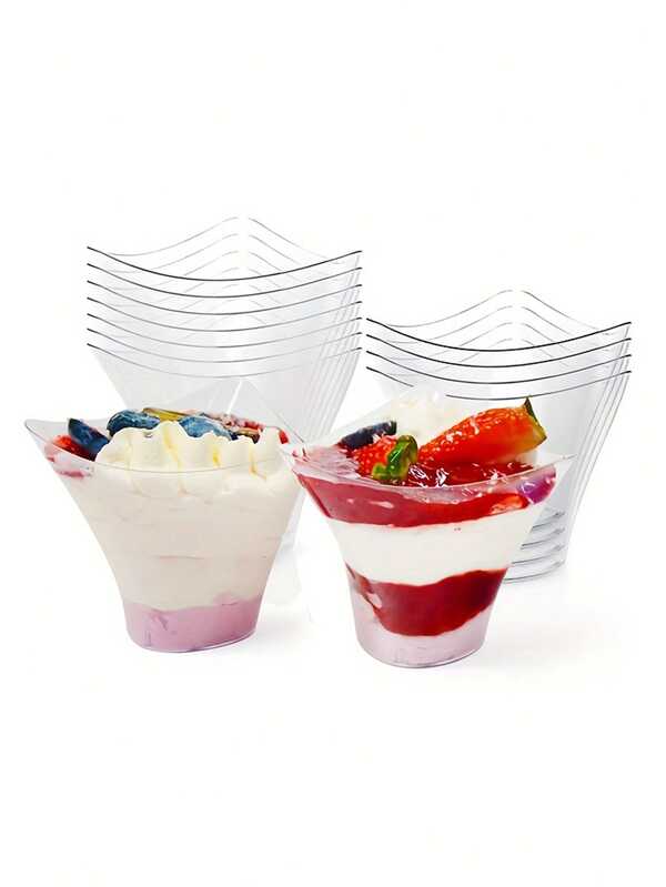 10/25/50pcs Transparent Wave Shaped Plastic Mousse Cup Dessert Cup Ice Cream Cup Creative Dessert Cup, Christmas Party Christmas Decor Christmas Decorations Christmas Gifts And, Halloween Party Halloween Decor Halloween Decorations Halloween Gifts