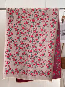 1 Khăn choàng/khăn choàng ấm áp bằng vải cashmere giả jacquard họa tiết hoa và cây thanh lịch, đa năng cho phụ nữ, thích hợp cho mùa thu/đông, phối đồ hàng ngày và trang trí cho trang phục - kaki đỏ - Xem 3