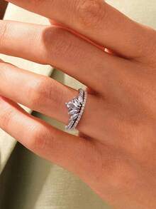 2 pièces/set Bagues à œillet en argent sterling 925 & S925, bagues élégantes pour rendez-vous, fête, anniversaire. Cadeau de bijoux exquis pour femmes - Ensemble de bagues elfiques à cinq couronnes de diamants - Voir 3