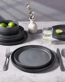 Richmount 6 Piece 10 Inches Plate Set, Dinner Plates For 6, Scratch Resistant, Stoneware Dinnerware, Kitchen Modern Rustic Serving Dishes - Matte Black - View 2