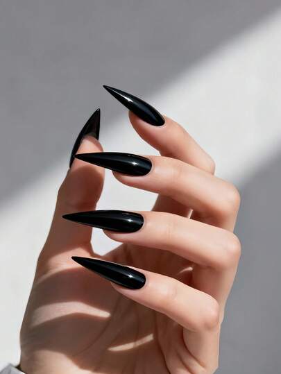 Instantly Upgrade Your Look With 24pcs Press On Nails Long Pointed Black Full Coverage Fake Nails For Women And Girls Includes 1sheet Adhesive Tabs & 1pc Mini Files Suitable For Party Date And Office Daily Wear False Nails Jelly Glue Is Randomly Shipped