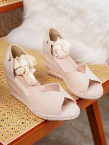 Women's Fashionable Casual Vacation Woven Wedge Sandals - Apricot - View 12