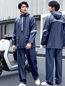 Traje de lluvia impermeable para hombres - Material de PVC, tela impermeable reforzada, transpirable, adecuado para montar en motocicleta, deportes al aire viajes, selecciones de primavera y verano, regalos para damas de honor, decoración de habitaciones, dormitorios, playa, viajes, para hombres, para mujeres, vacaciones, cosas lindas - Negro - Ver 1
