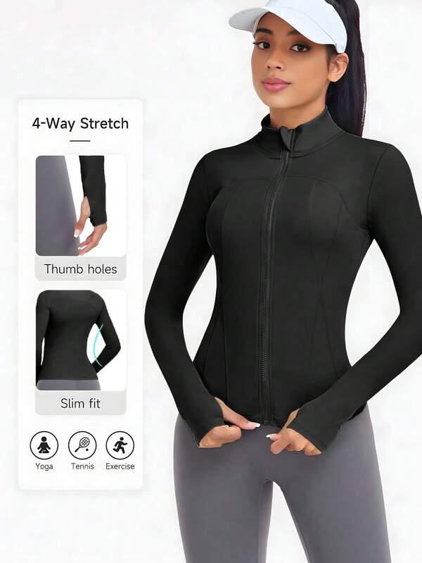 Damen Herbst/Winter Sportjacke, einfarbige Sportjacke mit Frontverschluss, Leichte Jacke mit Langarm für Lässig, Damen Lässig Sport leichte Strickjacke