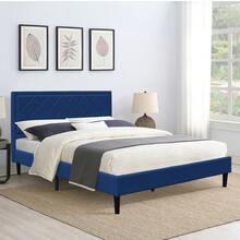 Padded Headboard Fabric Bed Frame Grey Stone Blue In 3ft Single 4ft6 Double  5ft King - Blue - View 1
