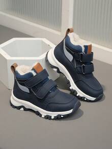 1 Pair Kids Outdoor Hiking Anti-Slip Waterproof Snow Boots, Children Mid-Calf Winter Boots, Unisex - Navy Blue - View 2