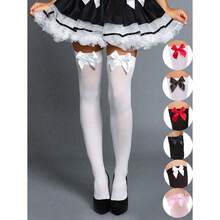 1 Pair Sexy Thin Bowknot Knee High Silk Stockings - Bow Decorated Over-Knee Hosiery, Fashion Versatile Socks For Women, Ideal For Christmas Party Decor, Stage Performances, Cosplay, Events & Parties, Y2K - 彩色 - 查看 2