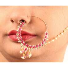 Touchstone  Bollywood Desire Designer Bridal Jewelry Nath (Nose Accessory) In Gold Tone For Women.{Inchstyleinch:InchD002Redinch} - D002Red - View 3