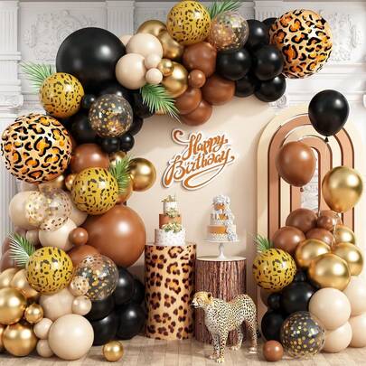 Leopard Print Balloon Arch Set, Multicolor Confetti Gold Black Brown Nude Latex Balloon Garland, Suitable For Jungle Theme Party, Fit For 18th, 30th, 40th Birthday, Baby Shower, Bridal Shower Decoration