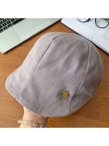 Women Beret Hats - 圓標鴨舌帽-米色 - 查看 4