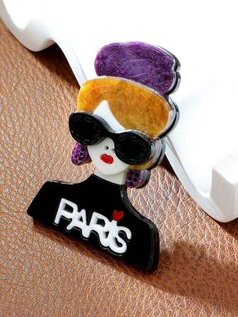 1pc Retro Cartoon Girl With Headscarf Funny Expression Acrylic Brooch, Fashion New Brooch Backpack Accessory