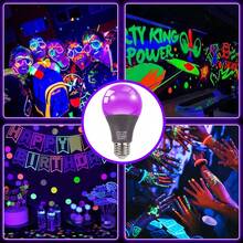 Kasotile（1/2 包）UV LED 黑光灯泡，12W LED 黑光灯泡，适用于万圣节装饰，E27/E26 底座黑光灯 UVA 级别 385-400nm，用于黑暗中发光的黑光灯泡，人体彩绘荧光海报发光派对 - 黑色 - 查看 7