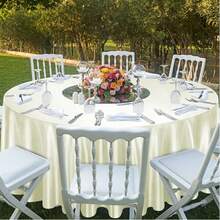 1pc Satin Round Solid Color Tablecloth, Suitable For Wedding Party Dining Banquet - Beige - View 14