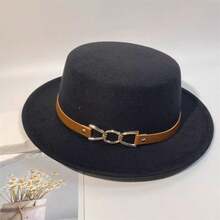 Sombrero Fedora de mujer para otoño e invierno, moderno, con hebilla y cinturón, de lana, estilo jazz, ideal para fotografía. - Negro - Ver 6