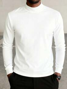 Men's Casual Half-Turtleneck Long Sleeve T-Shirt, Suitable For Daily Wear And Commuting