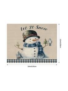 1pc Christmas Snowman Pattern Table Runner, Linen-Like Christmas Table Runner, 1pc Table Runner, 4pcs Placemats, 1pc Cushion Cover, 3 Products Available, Seasonal Home Decor Indoor/Outdoor Party Supplies, Winter Home Decor, Christmas Decoration, Christmas Room Decor, Christmas Party Decoration - Multicolor - View 10