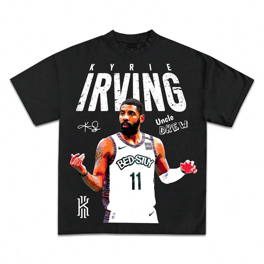 Kyrie Icon Edition Graphic T-Shirts _ Premium Quality Heavyweight Basketball Shirt For Adults & Kids (1) - 黑色 - 查看 1