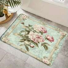 1pc Flannel Vintage Floral Bath Mat With Pink Roses & Green Leaves - Elegant Light Green Background, Soft Flannel Material, Perfect For Bathroom, Bedroom, Kitchen, Entryway, Indoor & Outdoor Home Decor, Indoor Decor Mat - 白色 - 查看 11