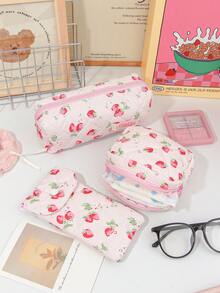 Túi đựng mỹ phẩm họa tiết dâu tây màu hồng, túi đựng mỹ phẩm du lịch cỡ lớn bằng mút xốp, túi đựng đồ đa năng, túi đựng kính mắt in hình dâu tây dễ thương, túi đựng đồ vệ sinh cá nhân cầm tay khi đi du lịch, hộp đựng bút chì xinh xắn, túi đựng cọ trang điểm tiện dụng, túi đựng băng vệ sinh mini. - Hồng - Xem 6