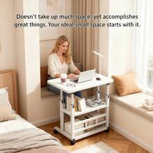 White/Multifunctional Standing Desk, Height Adjustable 23.62"-35.43", Mobile Computer Table With Universal Wheels, Stable And Comfortable, Easy To Install, Convenient Study Table Suitable For Home Office, Sofa, Study Workspace, Spacesaving Furniture - White - View 9