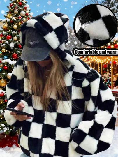 Elegante Pendler- und Streetwear für Damen, einfacher und modischer lässiger vielseitiger Mantel mit langem Ärmel, elastischem Bündchen, feinem Fleece-Kapuzenfront mit Reißverschluss und Kunstfell, geeignet für Halloween, Heiligabend, Weihnachten, Frühlingsfest, Ausflüge, Treffen mit Freundinnen, Heimshopping, Unterhaltung, Arbeit und mehr. Grundmantel mit komfortablem Material und einzigartigem Stil, hohe Preis-Leistung für Herbst und Winter.