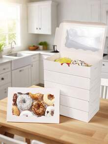 20PCS/10PCS/1PC Square Pastry Gift Boxes With Clear Window. Measuring 7*4.3*1.5 Inches, These Are Brown Bread Snack Boxes, Which Are Premium Gift Boxes Suitable For Packaging Desserts, Donuts, Pies, Candies, Cakes, Muffins, And Macarons. - White - View 8
