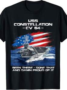 USS Constellation CV 64 Aircraft Carrier  USA Flag Wo  T-Shirt - 款式13 - 查看 1