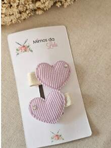 Little Pair Of Girl's Heart Bow Clips In 100% Corduroy Covered With Non-Slip Rubber - 紫色 - 查看 3