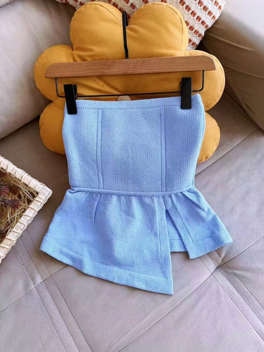 Modal Blouse Strapless In Modal Peplum Knit, Style And Comfort For Any Occasion Women's Fashion - Baby Blue - View 1
