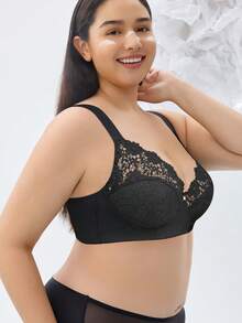 Plus Size Lace Underwire Bra - Wide Straps, Push Up, Full Coverage & Comfortable Support For Everyday Confidence - Black - View 4