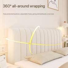 1 Stück gepolsterter Milchvelour Streifenmuster Kopfteilbezug, Rundumdesign, romantischer Cremeton, einfaches Linienmuster, passend für verschiedene Kopfteile, weiches, wolkenartiges Rückenlehngefühl, abnehmbar und waschbar, Stoßschutz, geeignet für dünne oder dicke Kopfteile