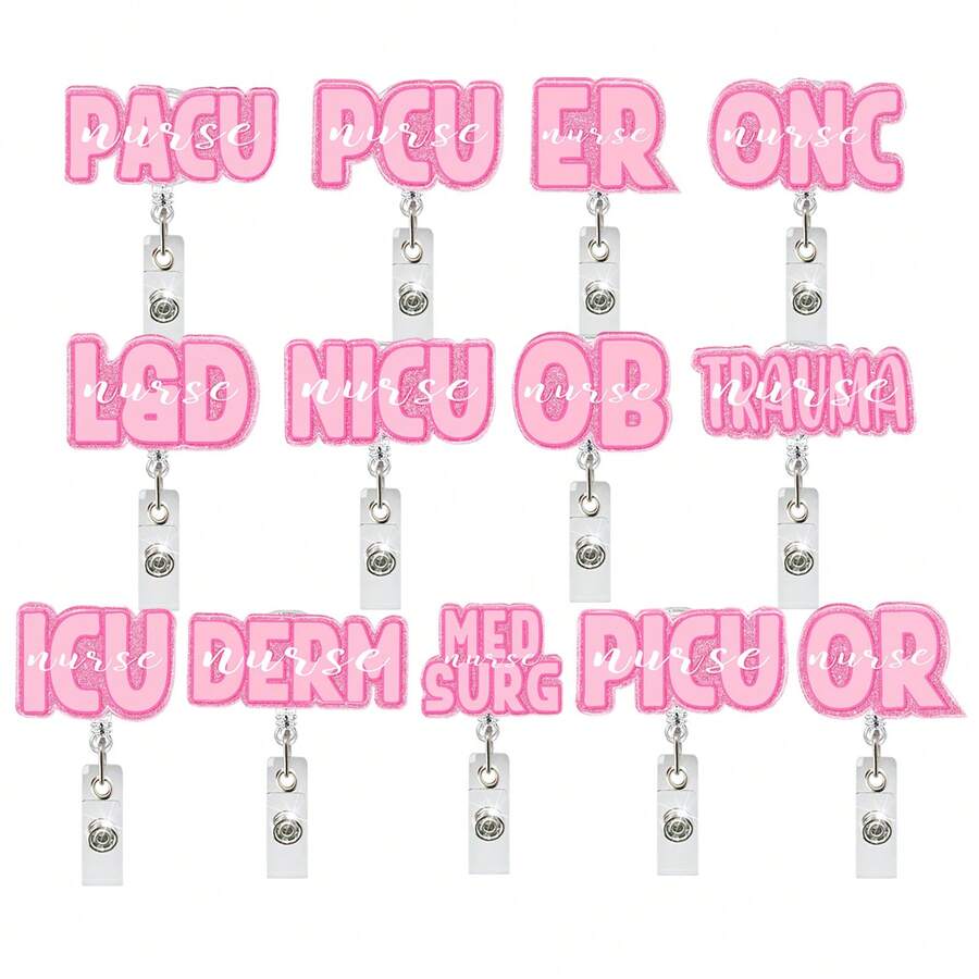 1pc Pink ER Nurse Doctor Rotating ID Badge Reel, Holiday Gift, Retractable Badge Holder - Multicolor - View 1