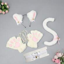 5pcs Halloween Party Cosplay Accessories Set, Including Plush Cat Ears Headband, Gloves, Necklace With Bell, Themed Party Costume Decorations Prom