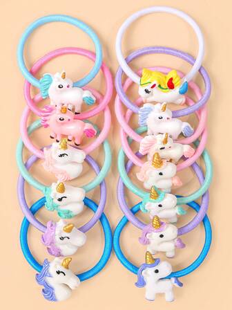 5/8 piezas Lazos elásticos para el cabello de mujer con diseño de unicornio de dibujos animados, scrunchies de moda lindos y versátiles para uso diario, viajes, fiestas, decoración, sujetadores de coleta, bandas elásticas para el cabello, cuerdas para el cabello