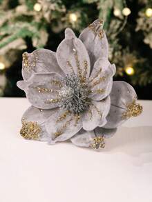 1 Stück künstliche Samtblume mit Weihnachtsblumen, glitzernde Weihnachtsblumen, funkelnde Dekorationen, perfekt für Weihnachtsbaum Dekorationen, Kränze, Garten, Kamin