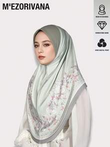 Lenço Hijab elegante em poliéster com estampa floral e de trevo (1 peça), moderno para uso diário e para orações, ideal para o outono/inverno. - Estampa de perfuração a quente da moda - Ver 9