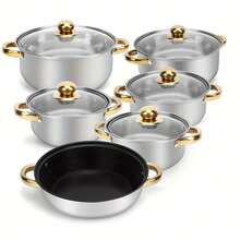 410 Stainless Steel Non-Stick Cookware (12pc), Easy-Clean Design For Home/Camping/RV Travel - Natural Color - View 10