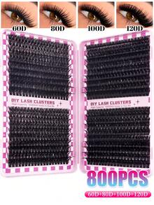 800/720 piezas Rizos DD Cluster Lash de alta capacidad Kit de extensiones de pestañas para principiantes, pestañas individuales duraderas Extensiones de racimos de estilo mixto Extensiones de racimos DIY en casa Maquillaje Belleza Extensiones de pestañas postizas para agrandar tus ojos