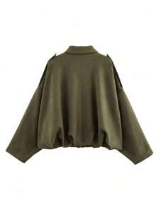 Damen Regular Kunstvelours Langarm Einreiher Locker Lässig Jacke, für den Frühling, Damen Taschen Metall Knopf Kurz Military Grün Jacke geeignet für Frühling und Herbst