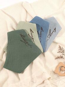 4 piezas Baberos personalizados bordados con nombre, adecuados para uso en interiores & exteriores, excelente regalo para bebés niños & niñas, disponible en marrón, beige, albaricoque, colores sólidos, regalo de baby shower, esencial para recién nacidos, para nuevas mamás - Multicolor - Ver 10