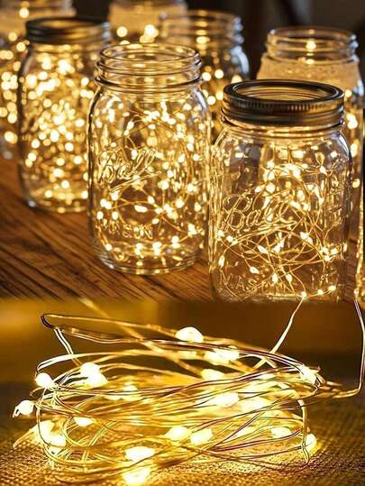10pcs LED 1-Meter Warm Light Fairy Light Battery Powered Light String Waterproof Silver Wire Firefly Star Moon Lights For DIY Crafts Wedding Table Decorations Party Bedroom Home DecorationGift Box Filler