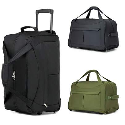 55L Soft Foldable Trolley Bag 2 Wheel Rolling Duffel Carry On Holdall With Telescopic Handle Lightweight Large Capacity Travel Hand Luggage Black Grey Green For Men Women Weekend Gym Work Holiday Camping