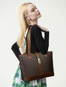 3 pièces Set de sac à main à bandoulière en cuir PU à carreaux avec fermeture éclair, et polyvalent, convient pour un usage quotidien des femmes, grande capacité, élégant sac pour dames d'âge moyen