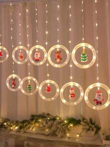 1 pieza Juego de luces LED tipo cortina navideña cálida, incluye patrones de Papá Noel, renos, muñeco de nieve y árbol de Navidad con 3 metros y 112 luces LED, luces de decoración navideña alimentadas por USB, adecuadas para el hogar, dormitorio y decoración festiva, decoración colgante interior